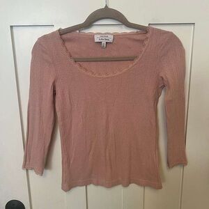 A New Day Women's Pink Ribbed Long Sleeve Top